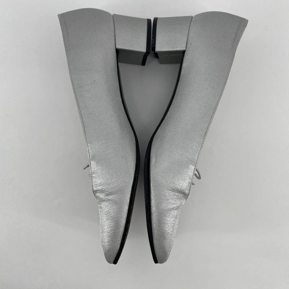 Stuart Weitzman Satin‎ Shoes Women's 7 N Silver Matte Prom Block Heel *READ